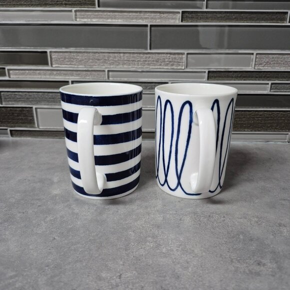 Kate Spade x Lenox Charlotte Street Navy and White Coffee Tea Mug Cups Set of 2 - Picture 2 of 8